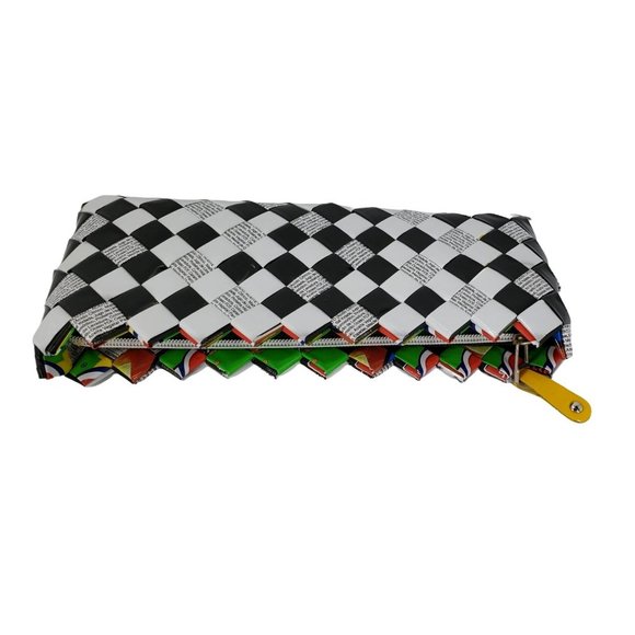 Nahui Ollin Clutch Zipper Handbag Purse Recycled Newspaper & Candy Wrappers - Picture 2 of 7
